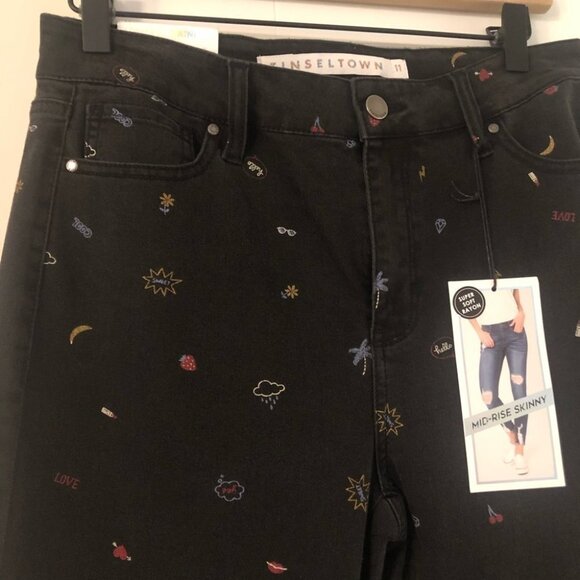 TINSELTOWN Graphic Print Black Skinny Jeans - Picture 4 of 10